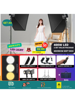 Proocam kb-1210 Studio Lighting Kit 1 PAIR 60x90cm Softbox with 400W LED Light Bi-Colour SET A4 KB 